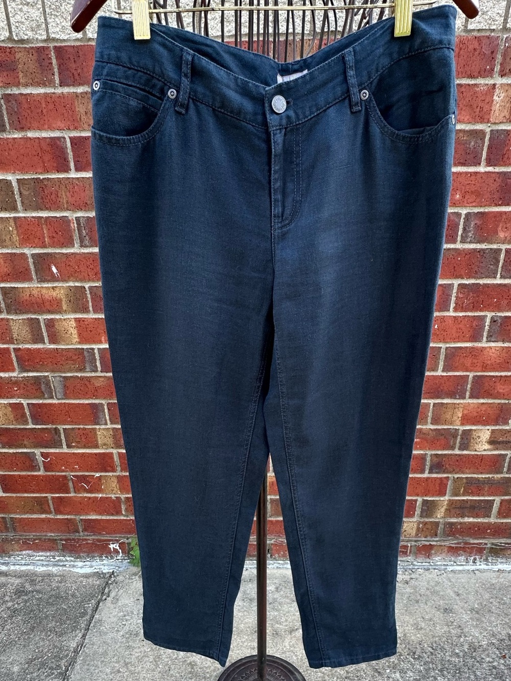 J. Jill Linen Trouser Classic Straight Leg 100% Linen Navy Pant Coastal Mid-Rise
